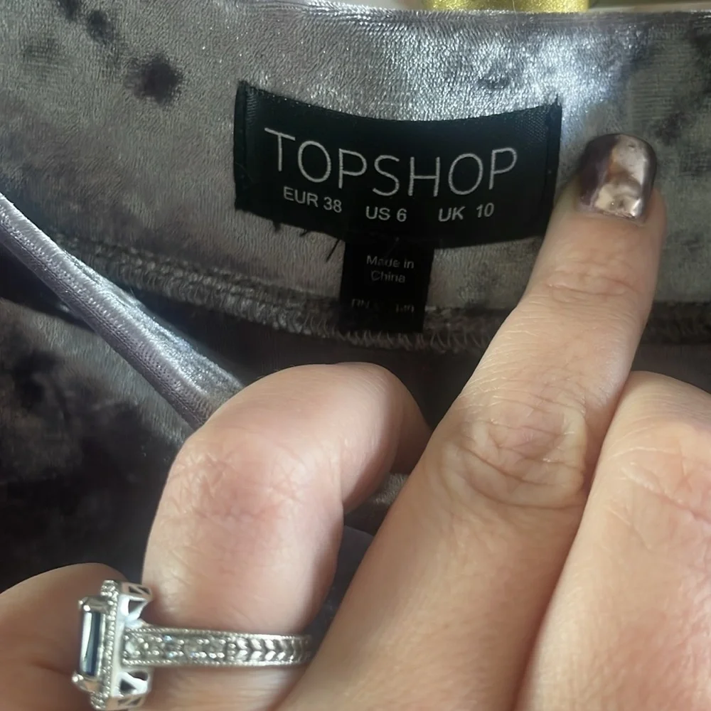 Topshop metallic grey velvet skirt size 6